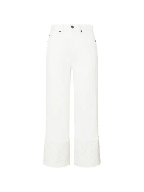 Tory Burch T Monogram contrast cuff cropped jeans White 183553