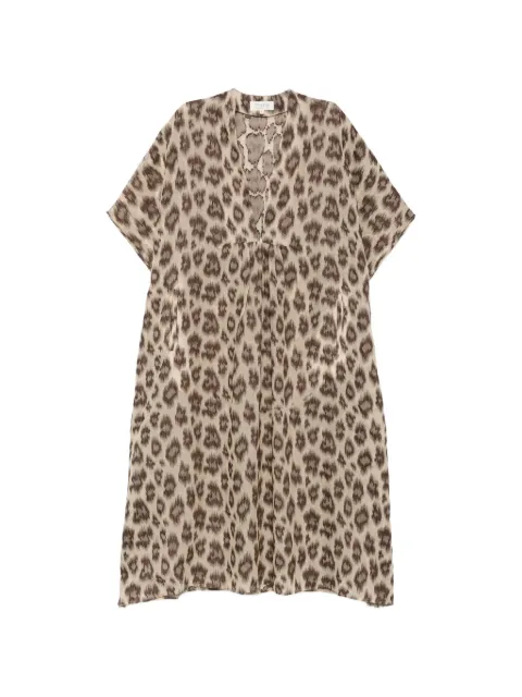 PSOPHIA animal-print gathered midi dress Neutrals 214TUN2654