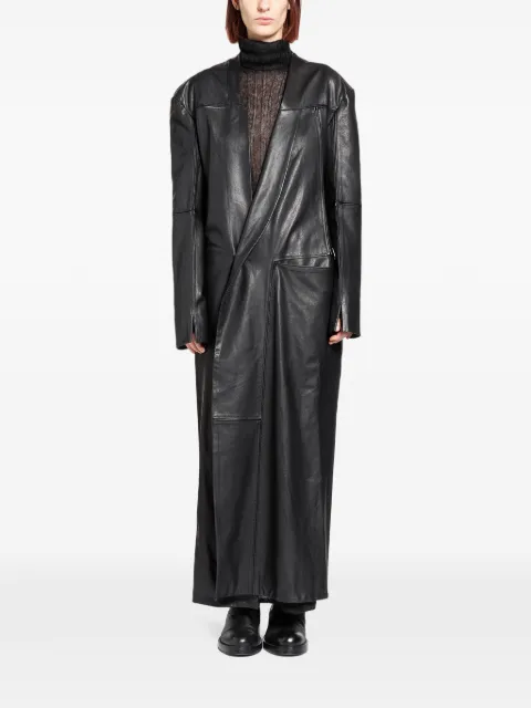 YEHUAFAN double-breasted leather coat Black C900007