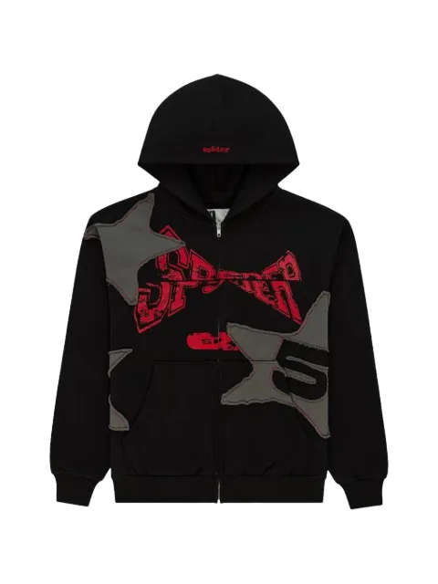 SP5DER Big Star zip-up hoodie. Black SP5DER364