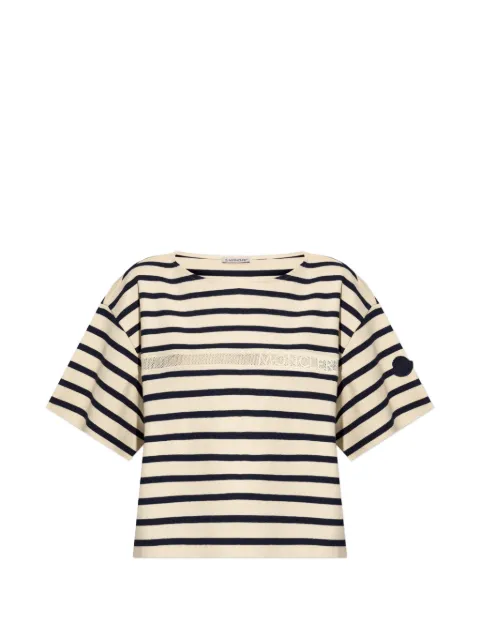 Moncler striped logo-print T-shirt Neutrals L10938C0005089BEB