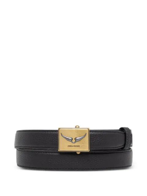 Zadig&Voltaire logo-plaque pebbled-leather belt Black LWBT01353