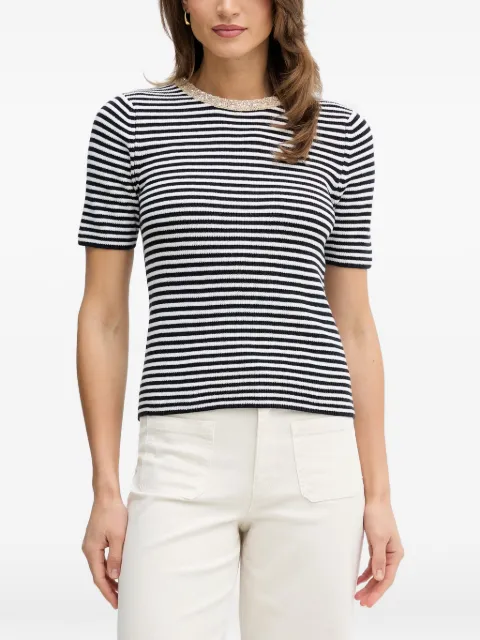 OUI striped embellished-neck T-shirt Blue 96490