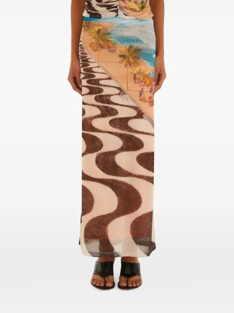 FARM Rio Copacabana graphic-print mesh maxi skirt Neutrals 358101