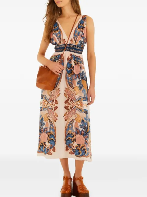 FARM Rio printed V-neck midi dress Neutrals 358183