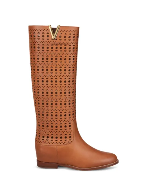 Via Roma 15 cutout-details knee-high leather boots Brown 4634DESIRECUOIO