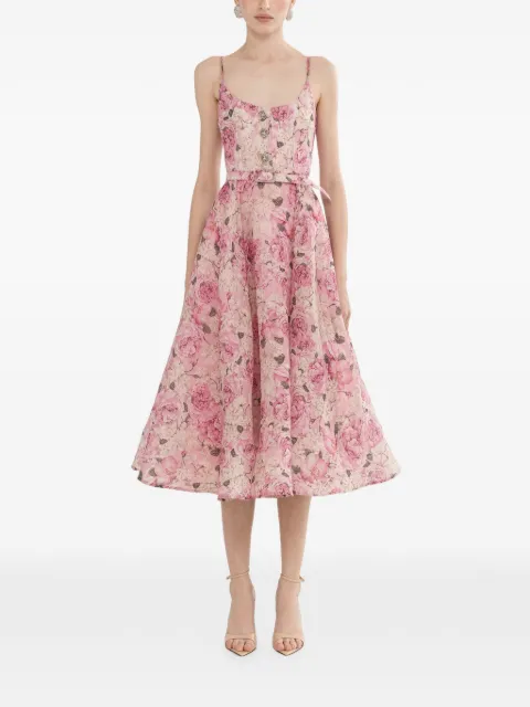 NISSA floral-print silk linen midi dress Pink RC16503