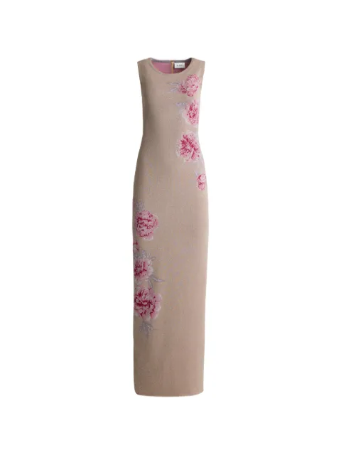 St. John Gianna metallic-peony-jacquard-knit dress Neutrals K12P0B2PYMT