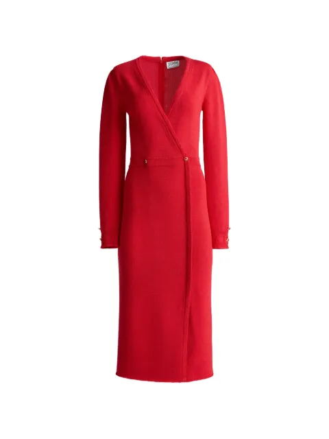 St. John bracelet knit V-neck midi dress Red K11P071DPCL