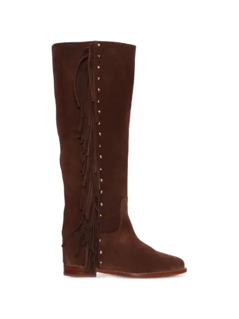 Via Roma 15 fringed stud-embellished knee-high boots Brown 4617