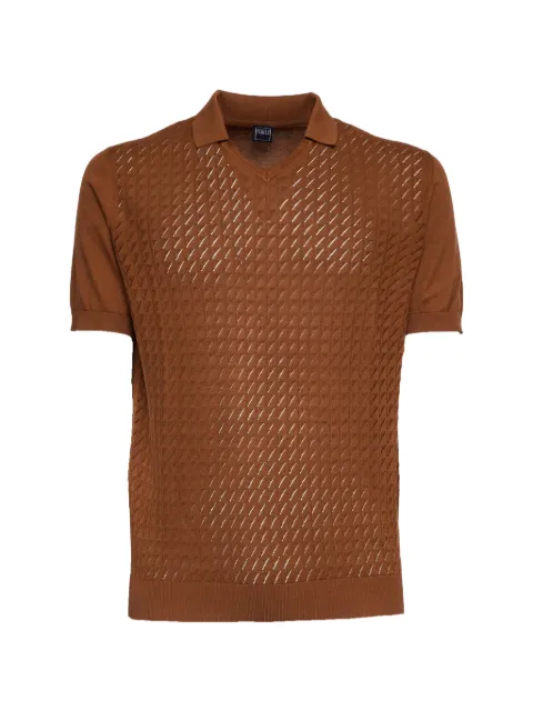 Fedeli Felipe Giza V-neck textured T-shirt Brown MU0D5855