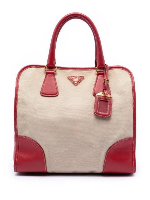 Prada Pre-Owned 2010-2026 Saffiano Trimmed Canvas Canapa satchel Brown XIRTPSRA6GNH2A59