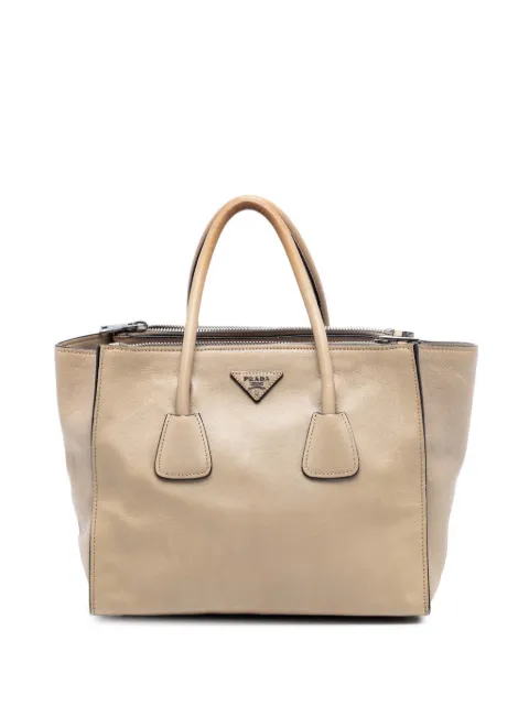Prada Pre-Owned 2015-2026 Glace Calf Twin Pocket Double Handle satchel Brown UR7WWDLKBMAPMVHJ