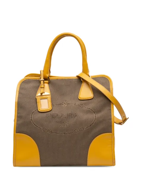 Prada Pre-Owned 2010-2026 Saffiano Trimmed Canvas Canapa Logo satchel Brown 8Z7OQ8NYLLYJ87FA