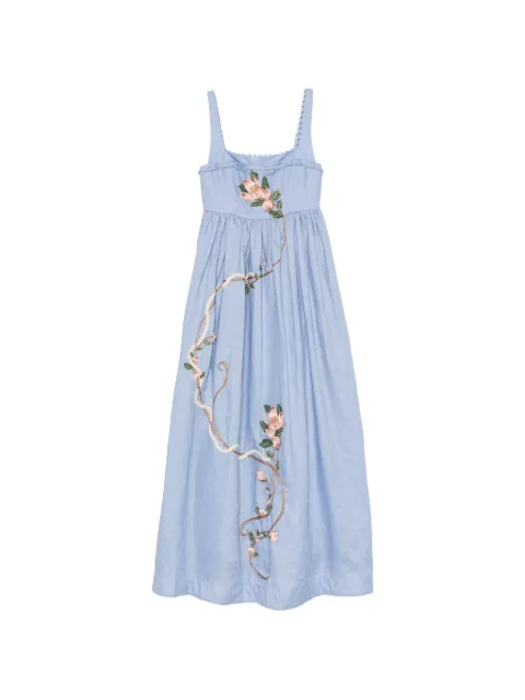 Agua By Agua Bendita Barbara floral-embroidered linen maxi dress Blue 21973