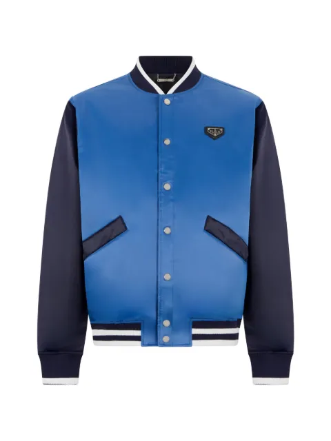 Philipp Plein satin college bomber logo Blue UAFCMRB3165PTE003N