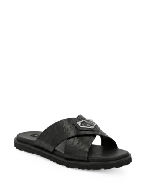 Philipp Plein leather slippers criss-cross cocco Black UAFSMSA0230PLE010N