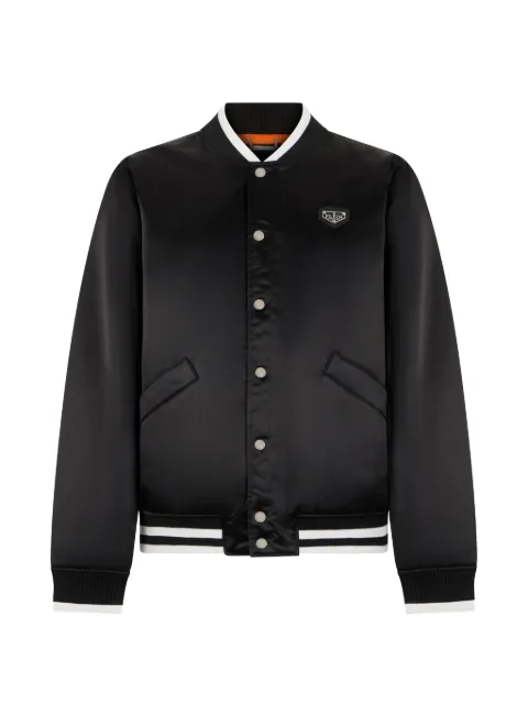 Philipp Plein satin college bomber logo Black UAFCMRB3165PTE003N