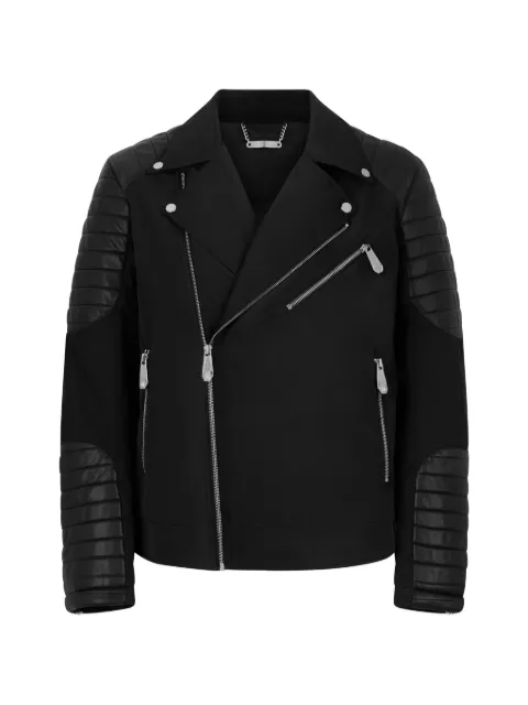 Philipp Plein nylon biker jacket eco leather inserts Black UAFCMRB3161PNY011N
