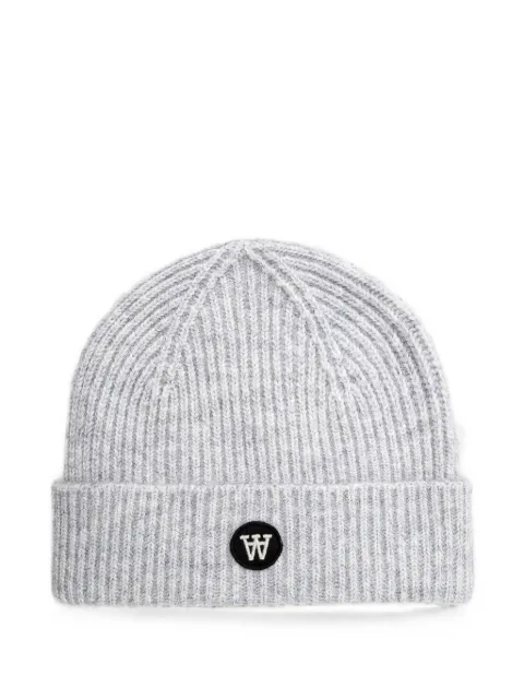 Wood Wood ribbed-knit logo-patch beanie hat Grey 103208044068