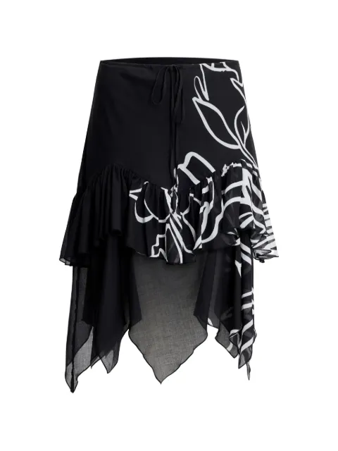 Donde Esteban ruffled floral-print midi skirt Black D4SKI667