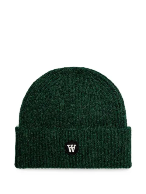 Wood Wood logo-patch ribbed beanie hat Green 103208044068