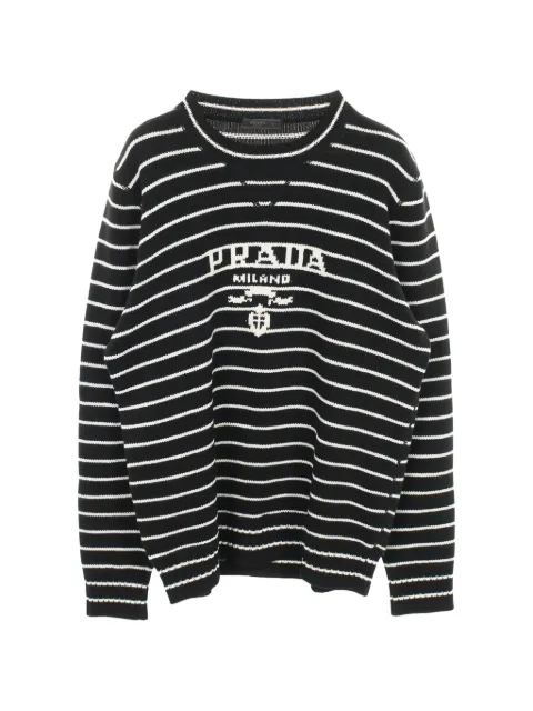 Prada Pre-Owned logo striped crew neck sweatshirt Black 1050446