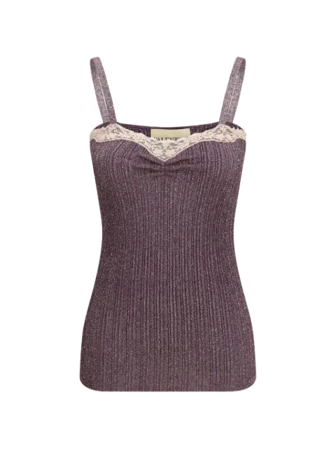 Valentino Garavani lace-trim ribbed top Purple BKM06QA8T