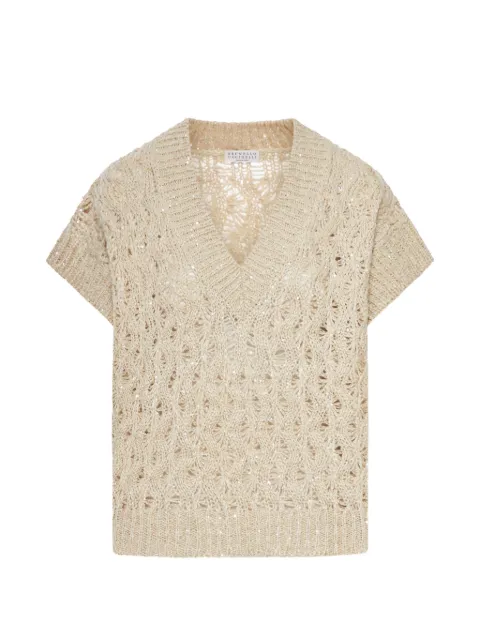Brunello Cucinelli pointelle-knit top Neutrals MEA371112CBU80