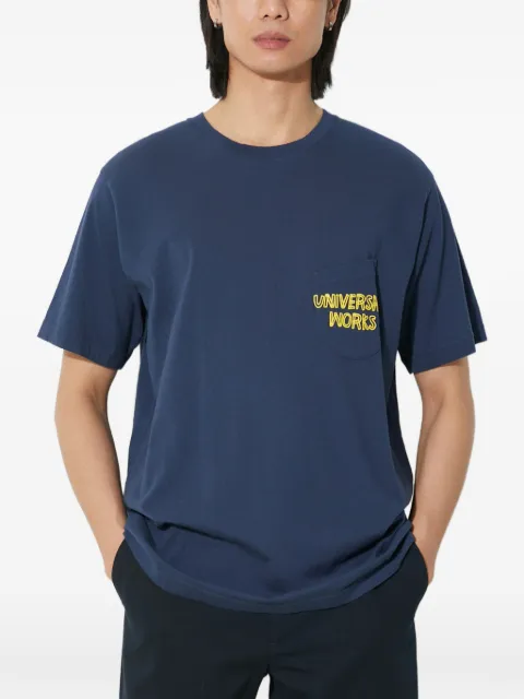 Universal Works logo-print chest-pocket T-shirt Blue 30611