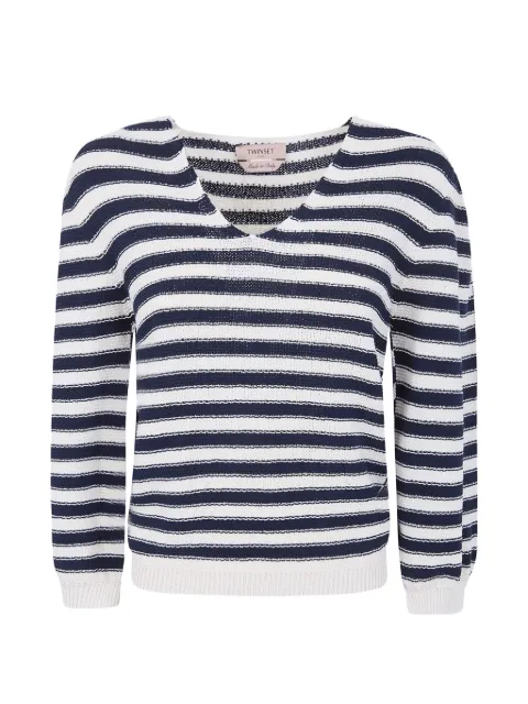 TWINSET striped V-neck knitwear Blue 261TP3220