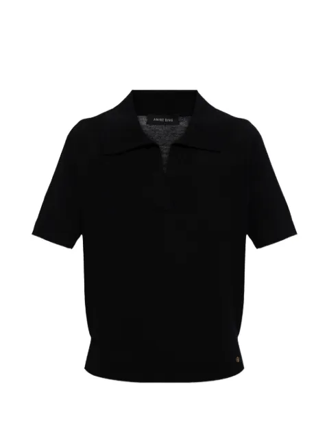 ANINE BING fine-knit polo shirt Black A0911904BLK1