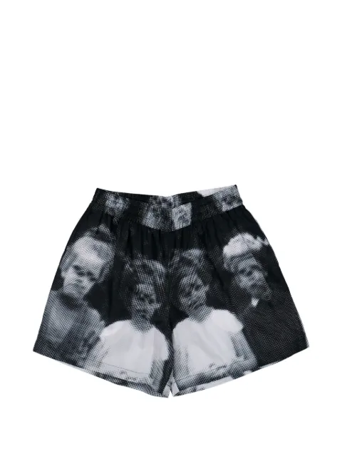 Walter Van Beirendonck portrait-print embroidered logo shorts Black 2016