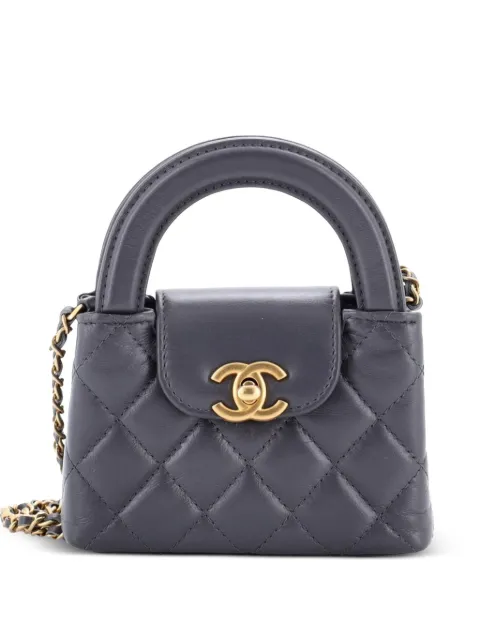 CHANEL Pre-Owned Kelly Top Handle Shopping Bag Quilted Shiny Aged Calfskin Nano crossbody bag Grey VZLFZBWQP60E665W