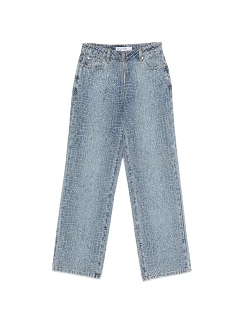 Self-Portrait croc-effect zip jeans Blue SS26804PBL
