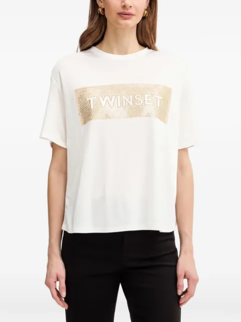 TWINSET sequin-embellishment T-shirt Neutrals 261LB2SAA