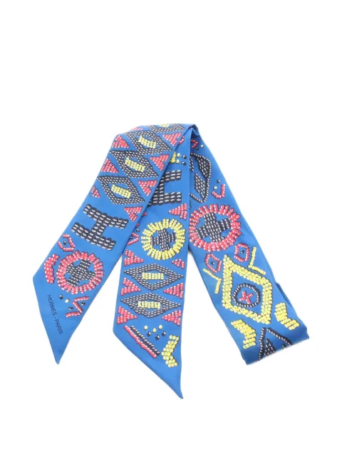 Hermès Pre-Owned 2000s Kelly en Perles Twilly patterned silk scarf Blue 1047607