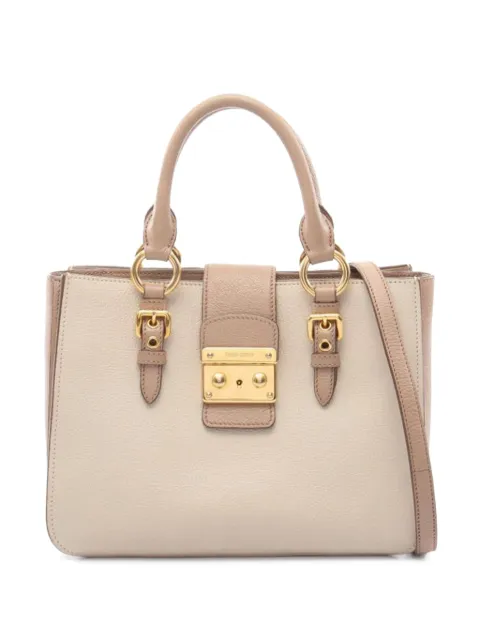 Miu Miu Pre-Owned 2000s Madras leather tote bag Neutrals 1052754