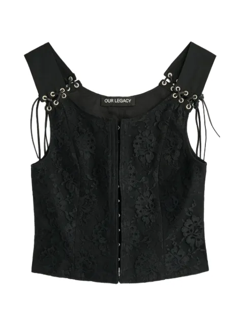 OUR LEGACY Tough lace-overlay eyelet-detail vest Black W2262TSB