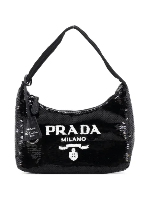 Prada Pre-Owned Re-Edition 2000 Sequins Mini hobo bag Black 1QL3WRKFY1Q64E3Y