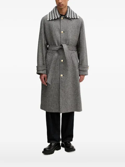 Drôle De Monsieur belted checked-collar coat Grey ICT147WV014