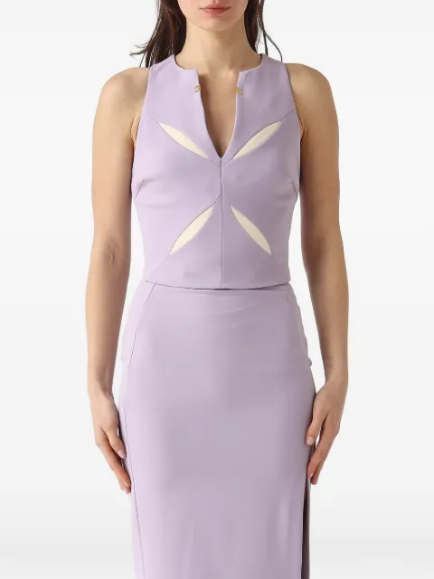 Elisabetta Franchi top in lightweight crêpe fabric with two-colour cut-outs Purple TO04761E2