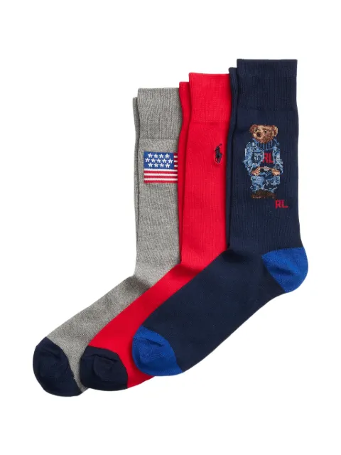 Polo Ralph Lauren flag bear socks (set of three) Blue 449906682001