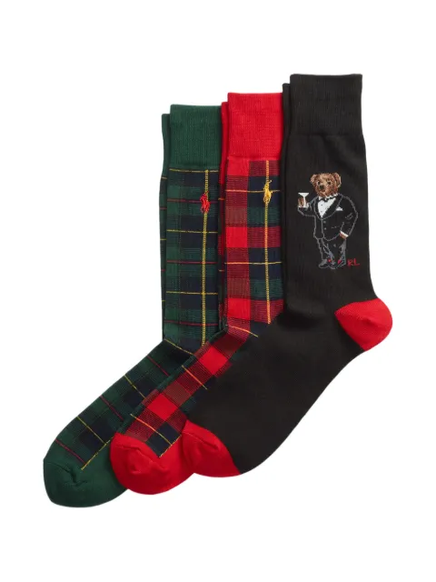 Polo Ralph Lauren tartan bear motif socks (set of three) Black 449961964001