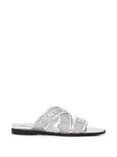 DKNY Cerelia logo-embroidered crossover-strap slides Silver K2677440
