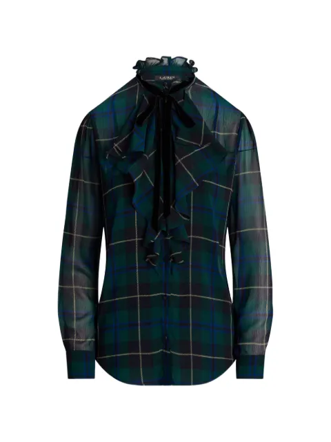 Lauren Ralph Lauren ruffled-neck plaid shirt Green 200951463001