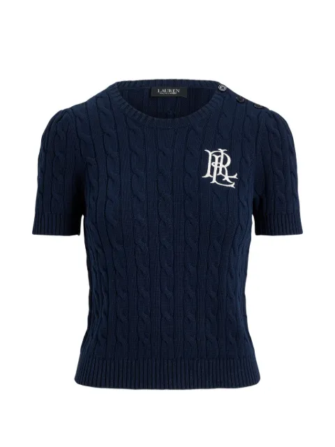 Lauren Ralph Lauren cable-knit logo-embroidered T-shirt Blue 200888721011