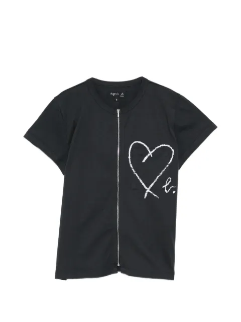 agnès b. heart-print zip-up T-shirt Grey EBH1SFN8