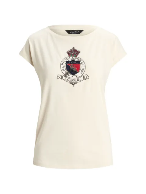 Lauren Ralph Lauren crest-patch cap-sleeve T-shirt Neutrals 200955438001