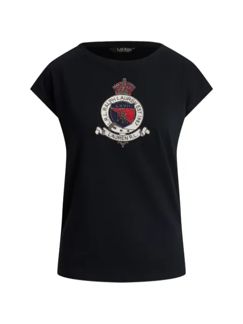 Lauren Ralph Lauren crest-patch cap-sleeve T-shirt Black 200955438002